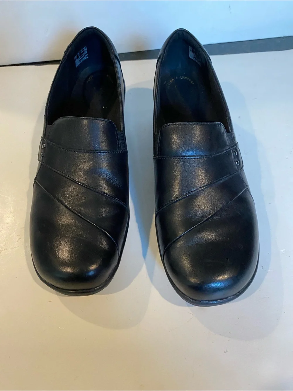 Clarks Leather May Marigold Black Slip-on Wedge Loafer